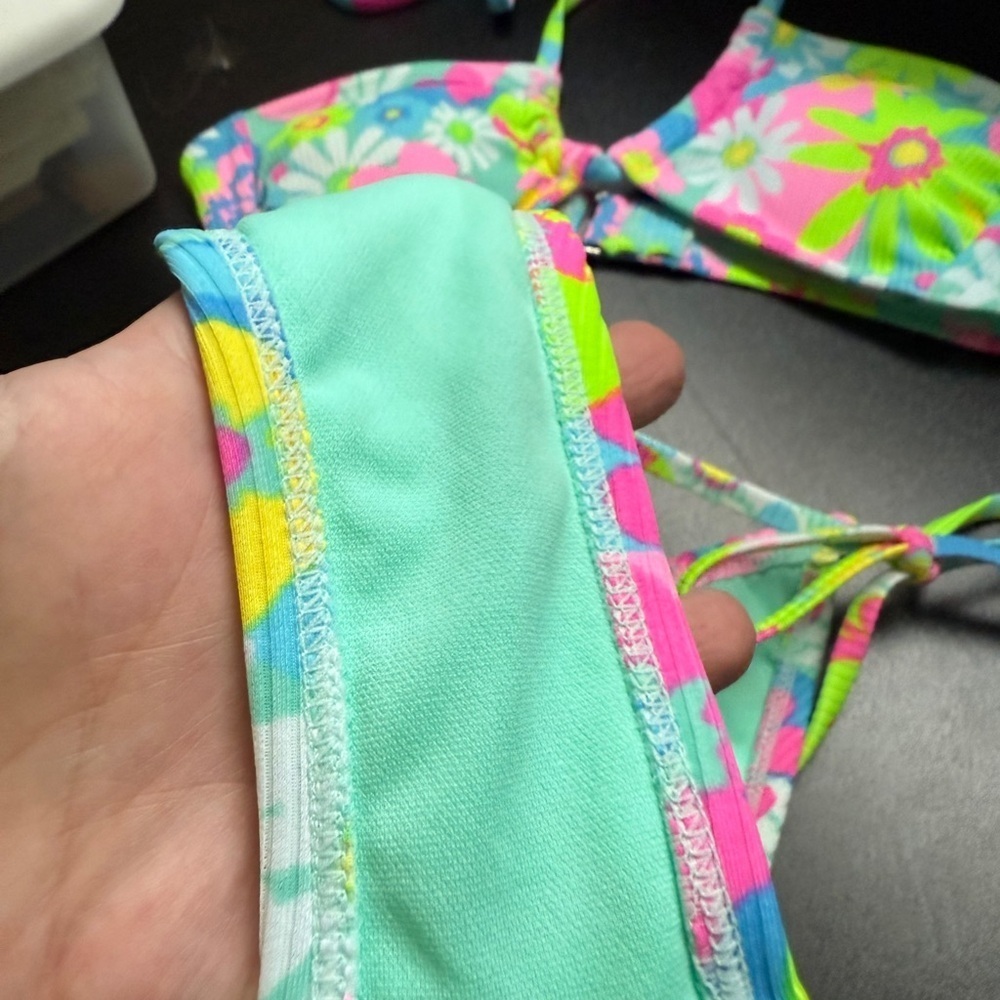 Xhilaration Swimsuit Floral Pink Blue Mint Green Bikini 2 Piece Swimsuit Sz M - Picture 5 of 11